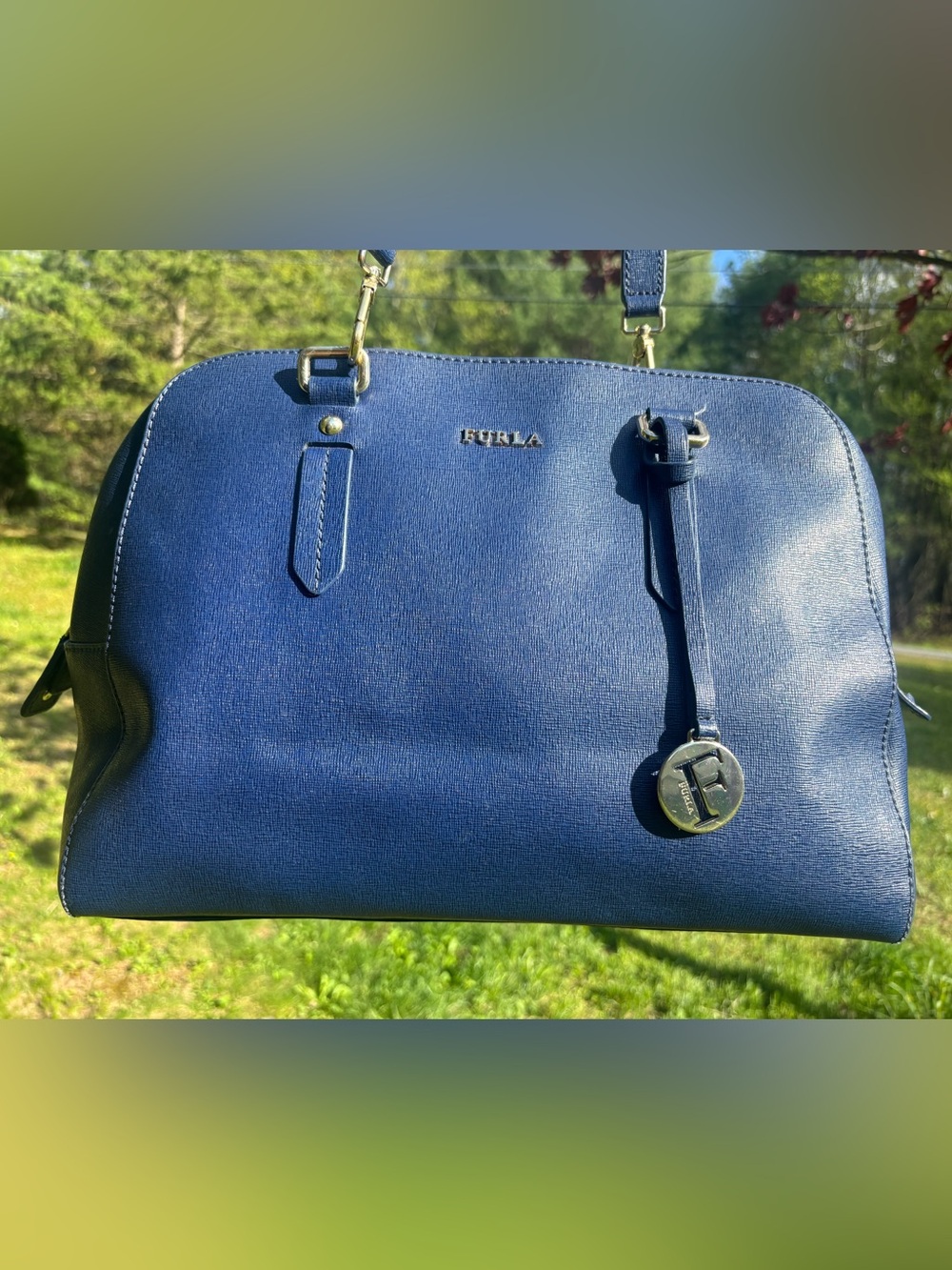 Furla Blue Leather Dome Crossbody Bag
